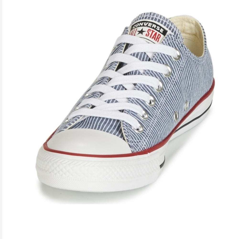 Blue and White striped Converse Low Tops